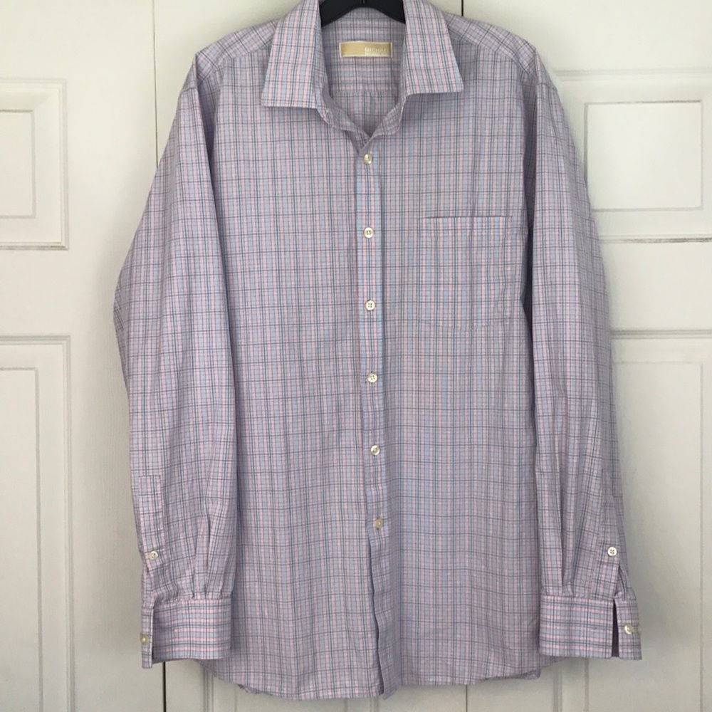 Michael Kors pink and blue plaid L/S button up